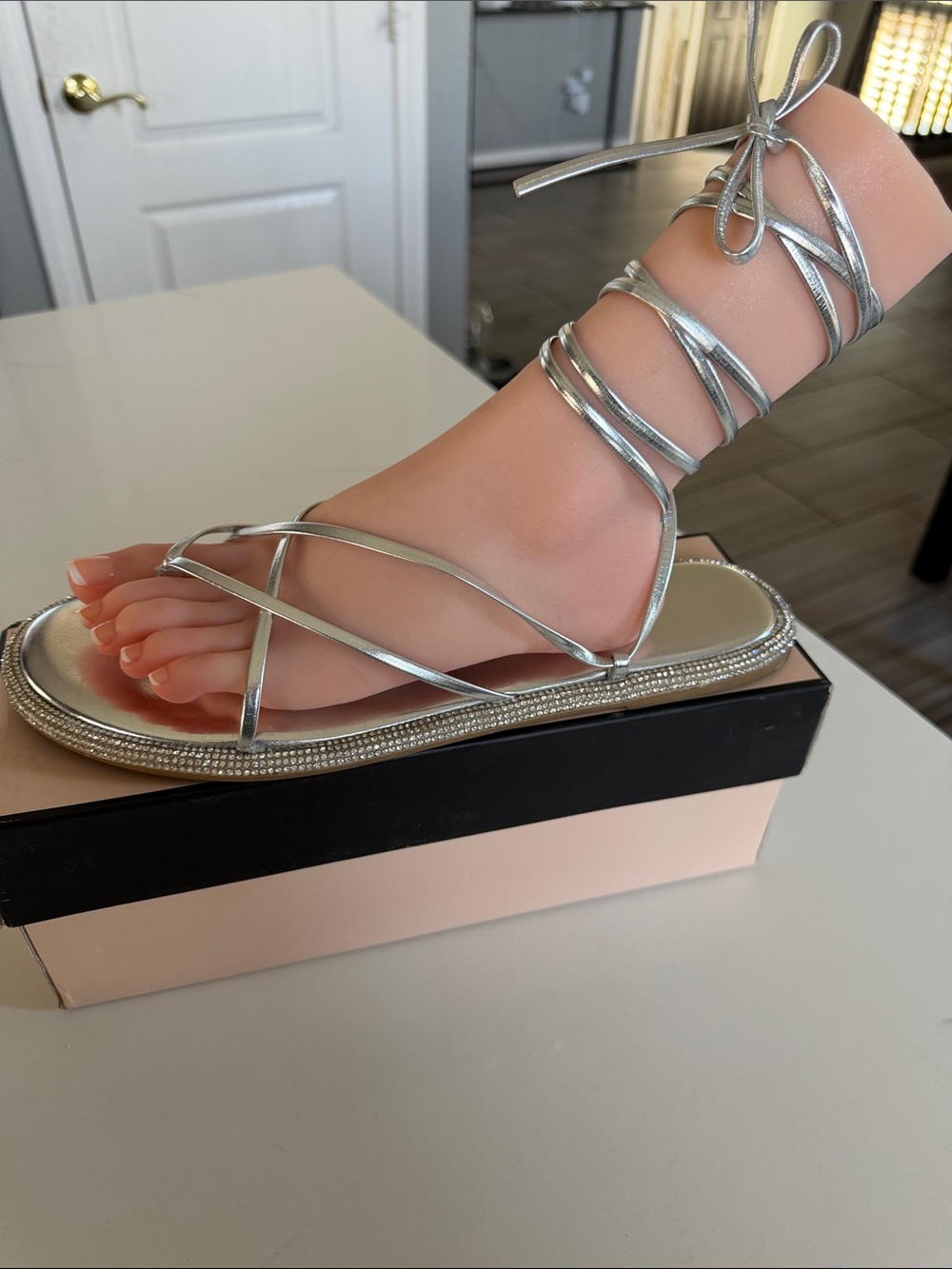 BCBGeneration Silver Metallic Lace-Up Strappy Sandals